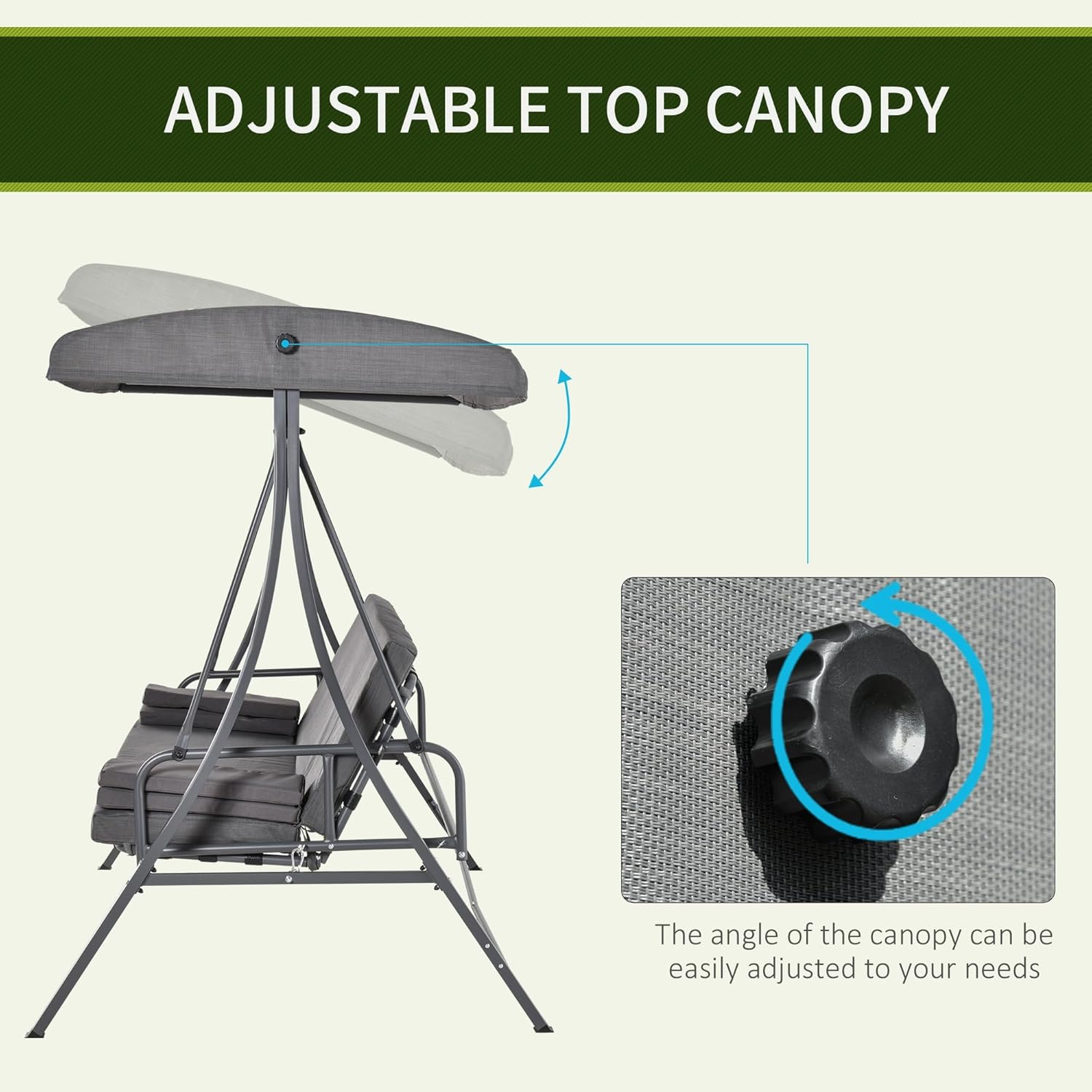 3 Seater Swing Chair Bed Convertible Canopy Grey
