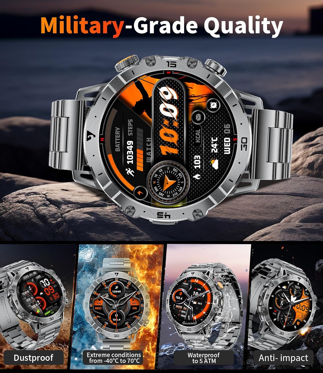 Military Smart Watch 1000mAh Bluetooth Call 100 Sports