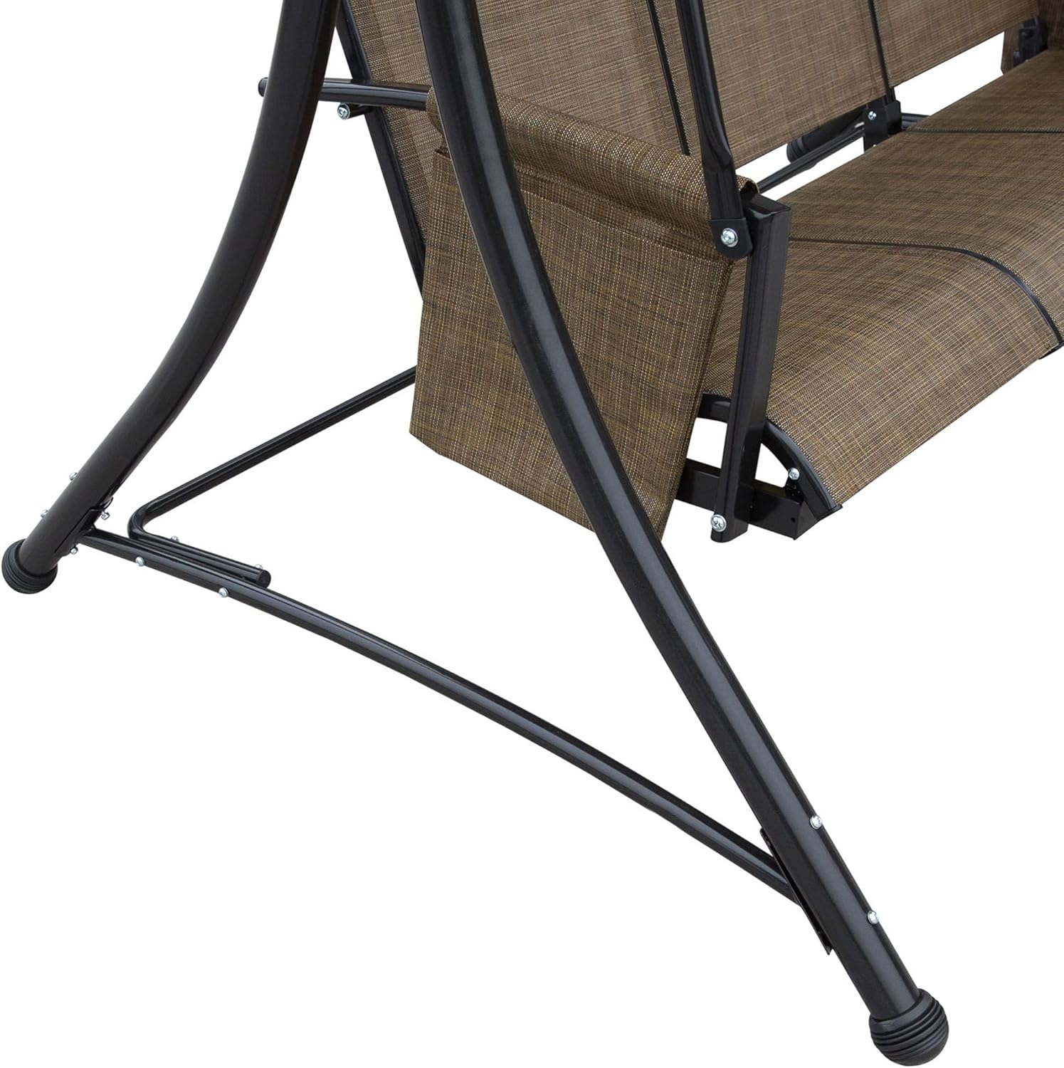 3 Seater Garden Swing Chair Canopy Side Pockets Brown