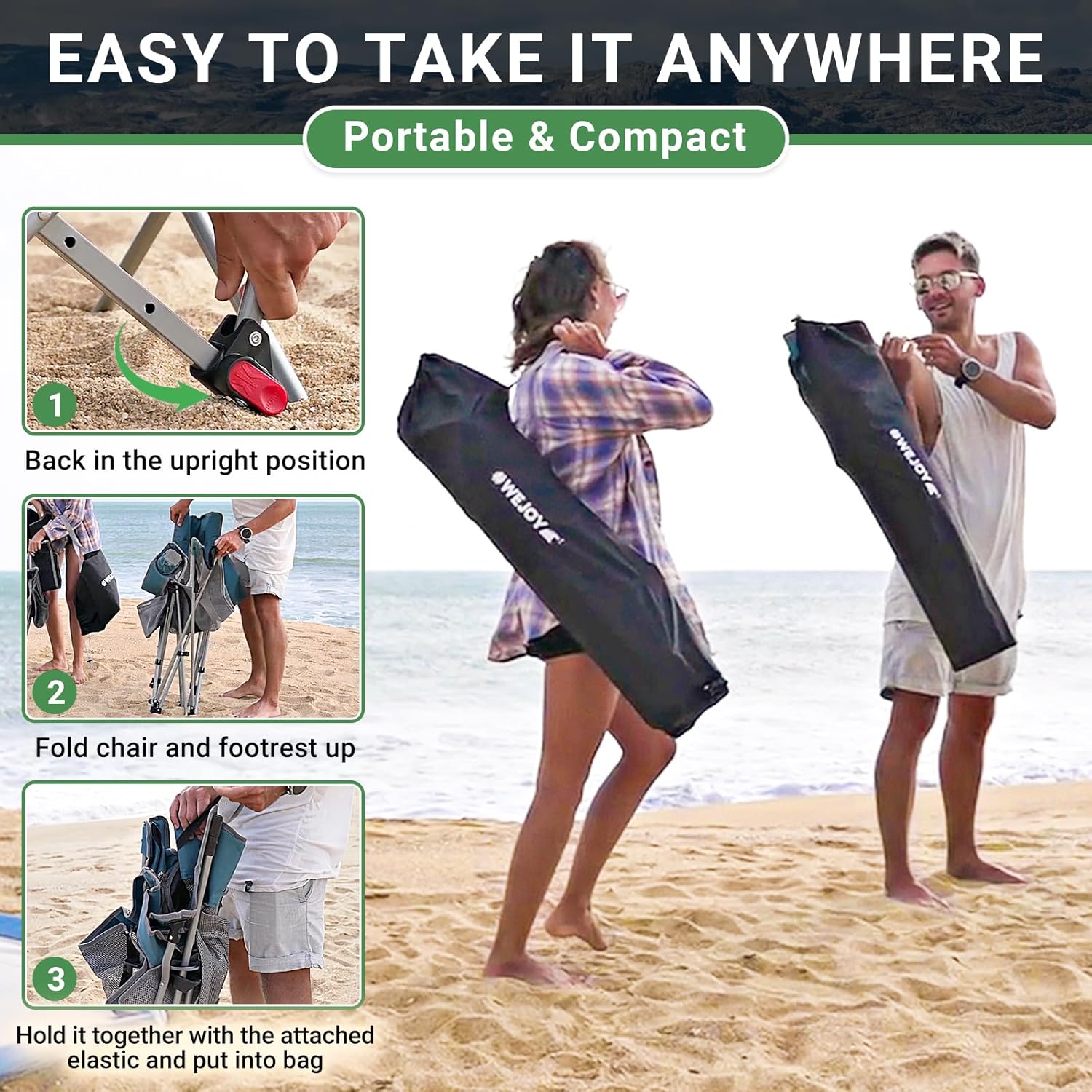 Set of 2 Reclining Camping Chairs with Footrest