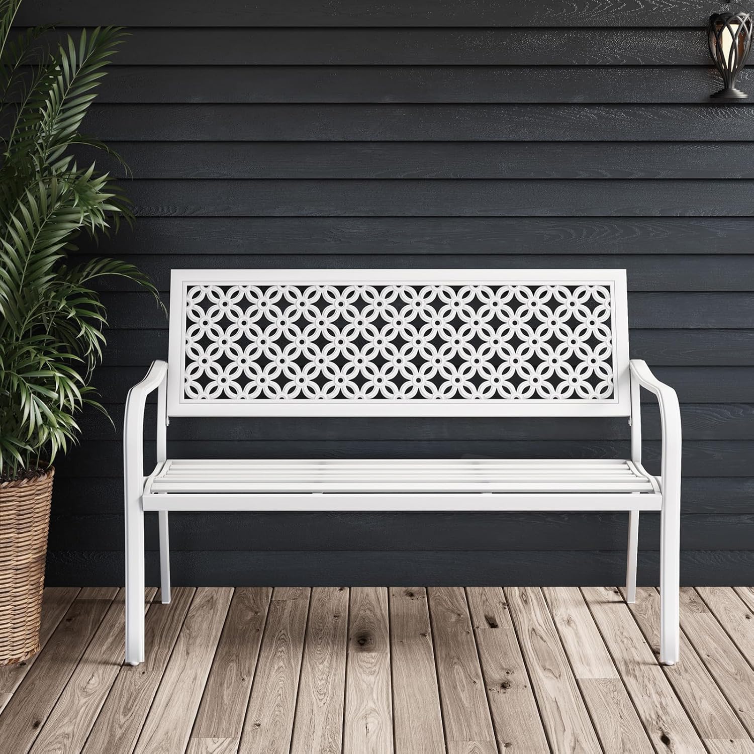 Metal Garden Bench 2–3 Seater Outdoor Patio Seat Rust Resistant Steel