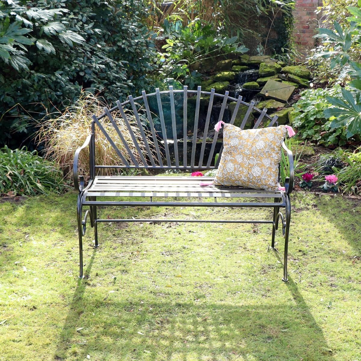 Ornate Metal Garden Bench 2 Seater Outdoor Patio Seat Black