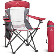 Oversized Camping Chair Mesh Back Folding Seat Red