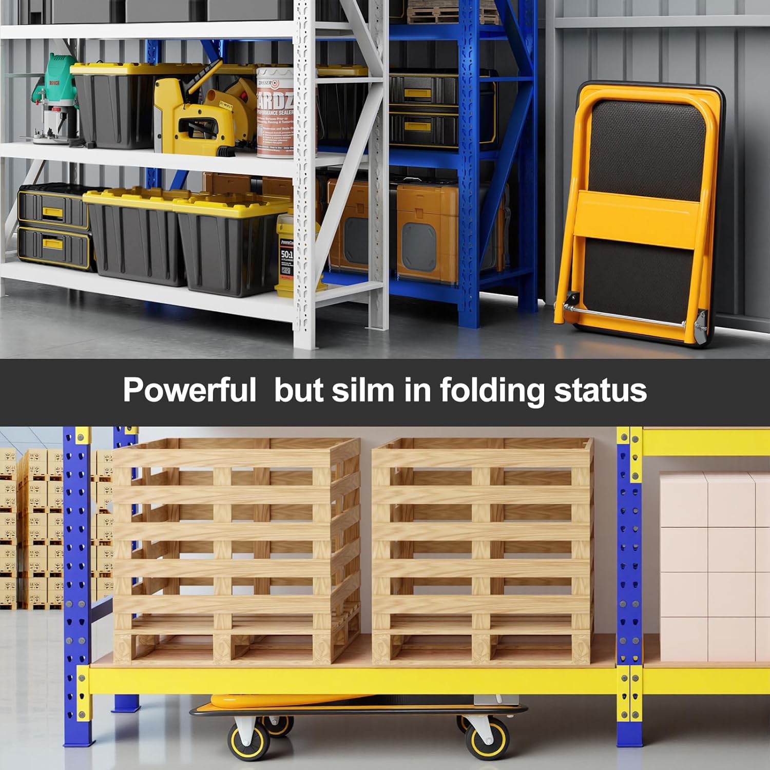 Heavy Duty Foldable Platform Trolley 150KG Push Hand Cart Yellow