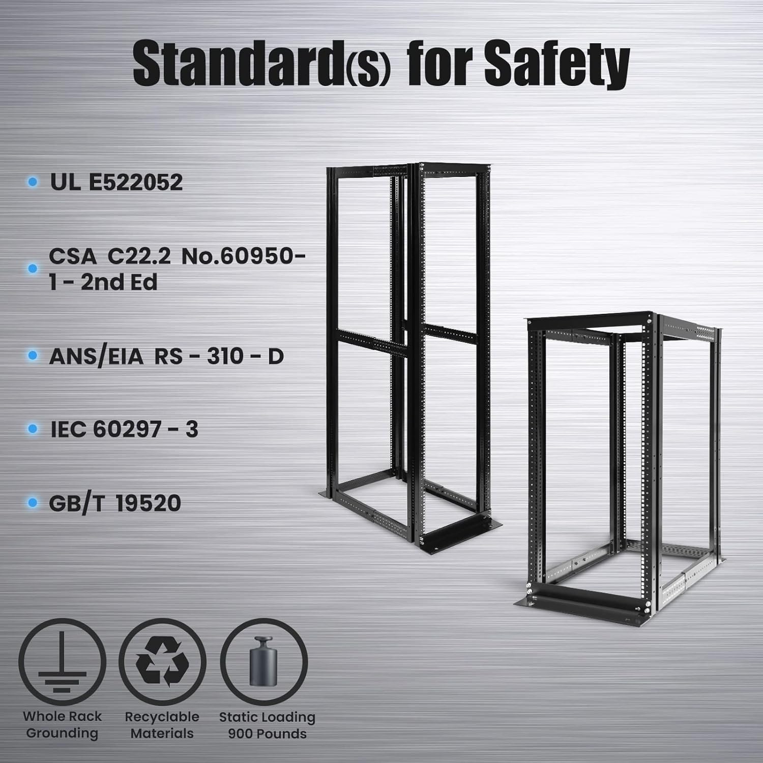 15U 4 Post Open Frame Server Rack Adjustable Depth
