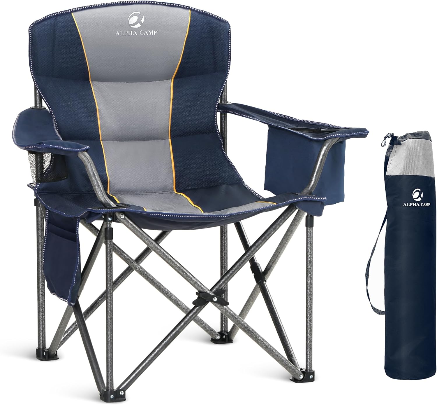 Heavy Duty Folding Camping Chair 200kg Cooler Cup Holder Blue