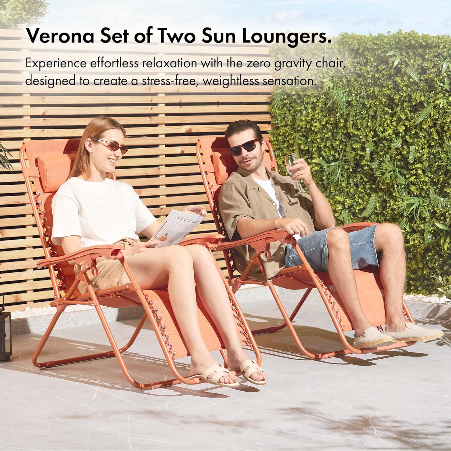 Zero Gravity Garden Chairs Set of 2 Folding Reclining Loungers
