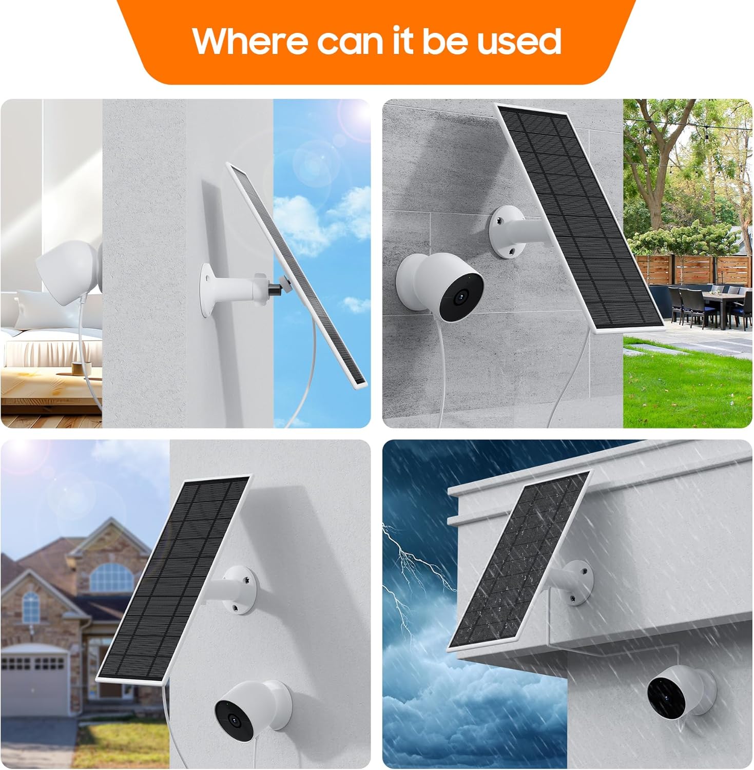 2 Pack Solar Panel Charger for Nest Camera Waterproof