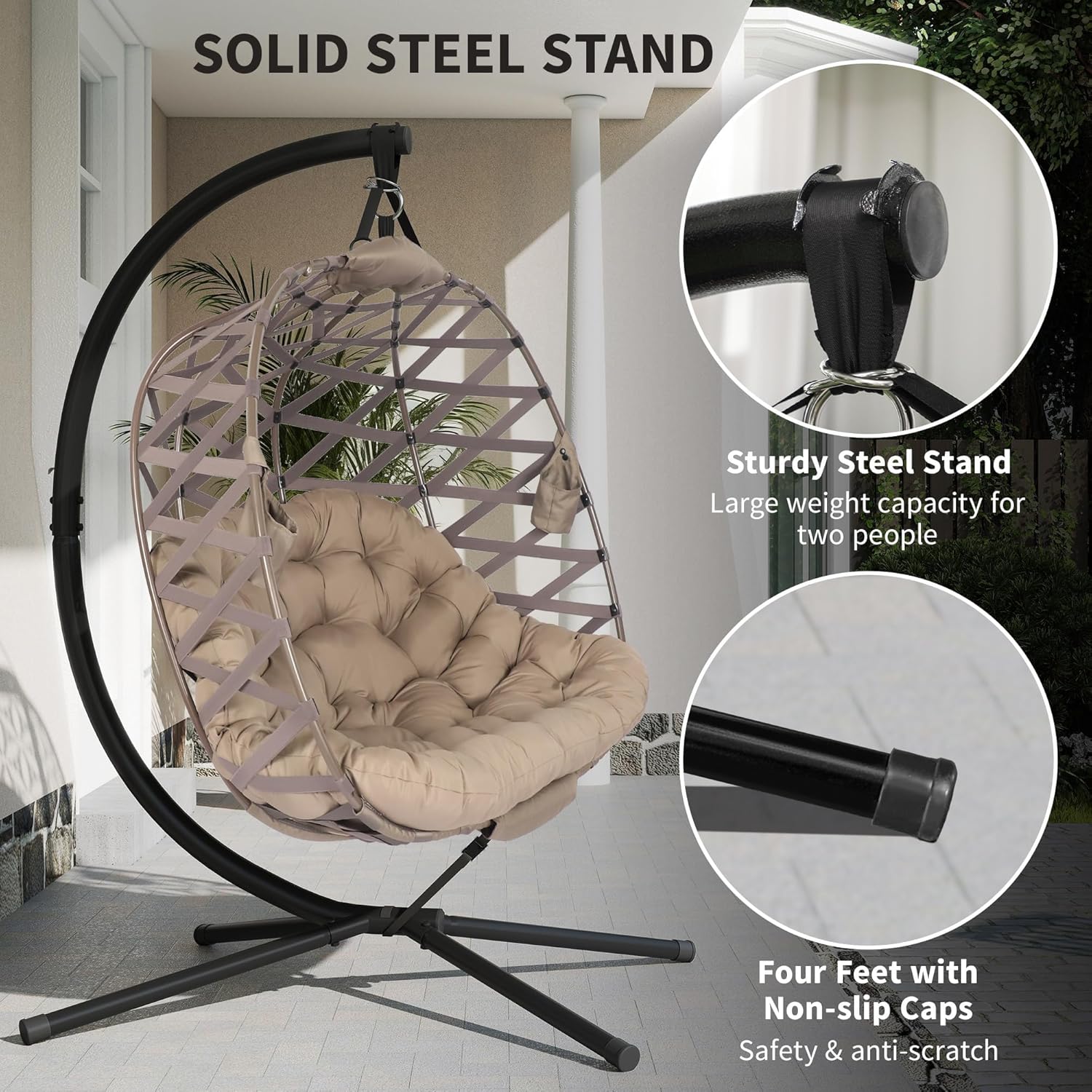 Double Hanging Egg Chair Stand Plush Cushion Sand Weave