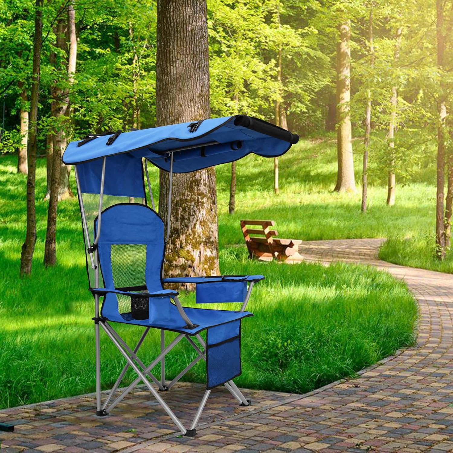 Canopy Camping Chair with Cooler Cup Holder Sky Blue