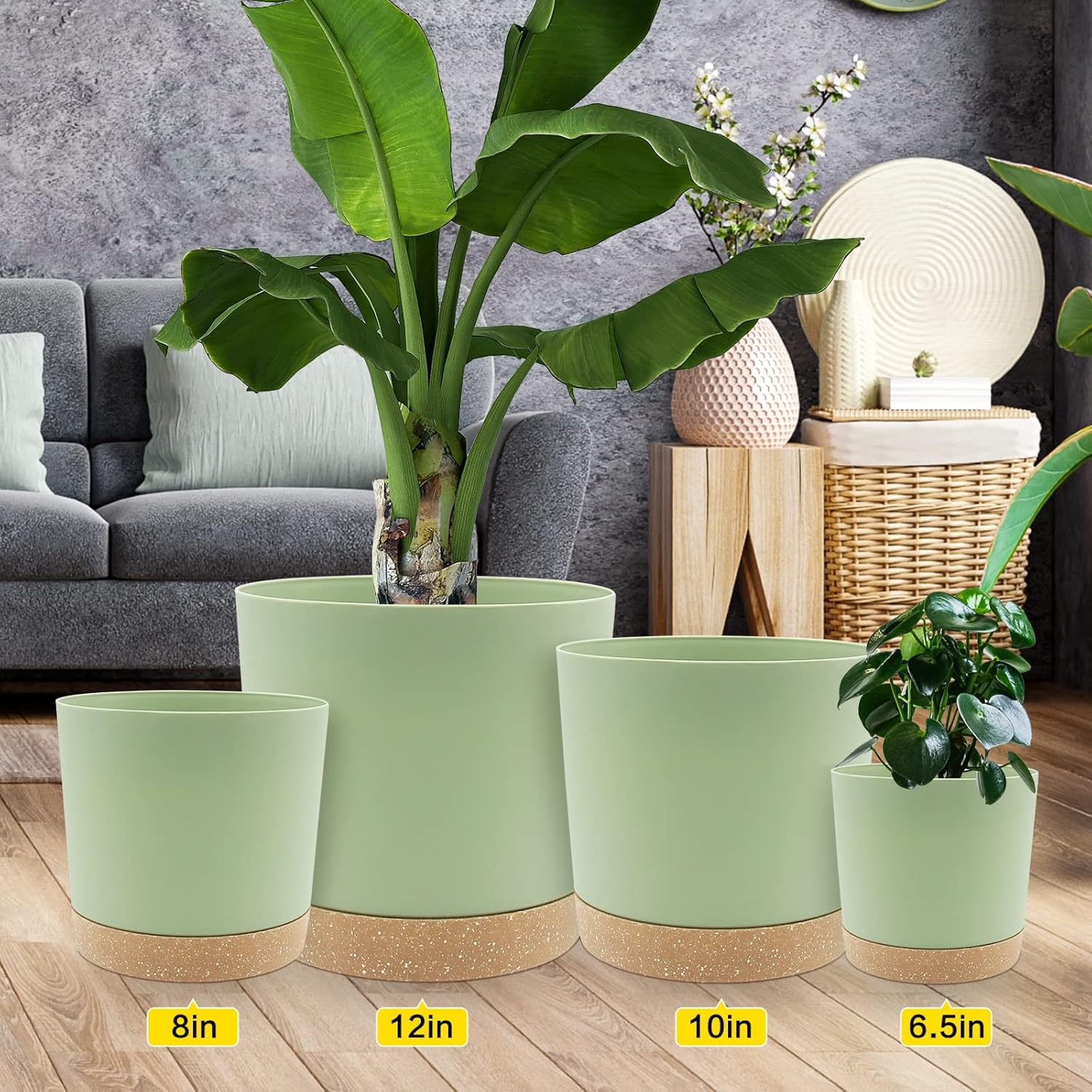 Set of 2 30.5cm Plant Pots Green Planters with Drainage Tray