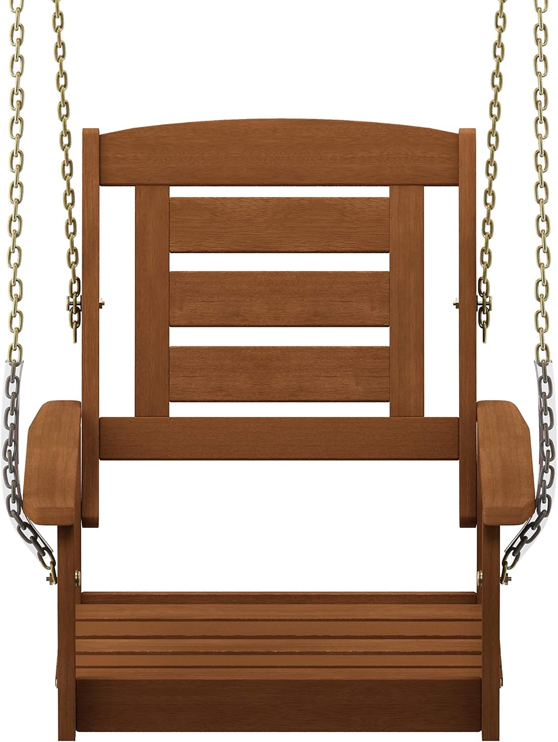 Single Wooden Porch Swing Chair with Chains Natural