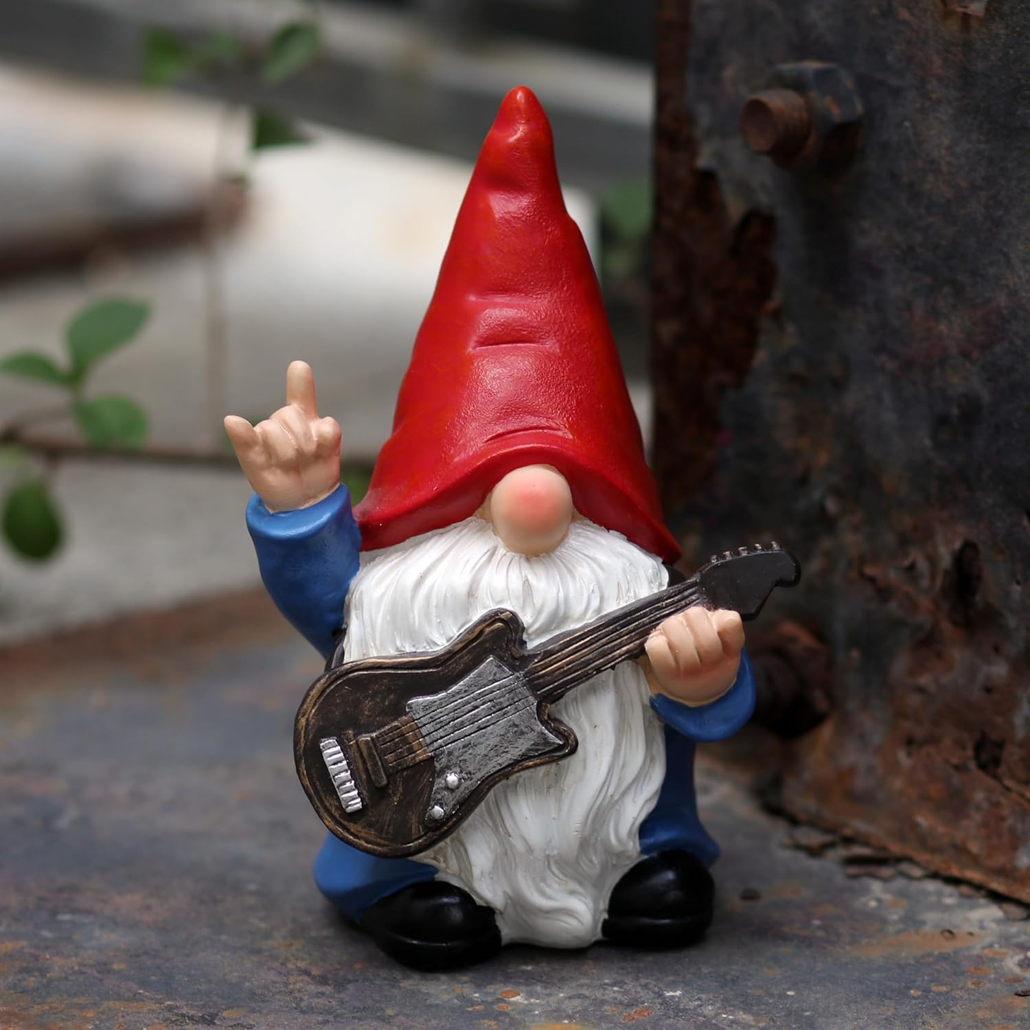 Gnome Guitar Statue Garden Decor Funny Rock Gnome Ornament