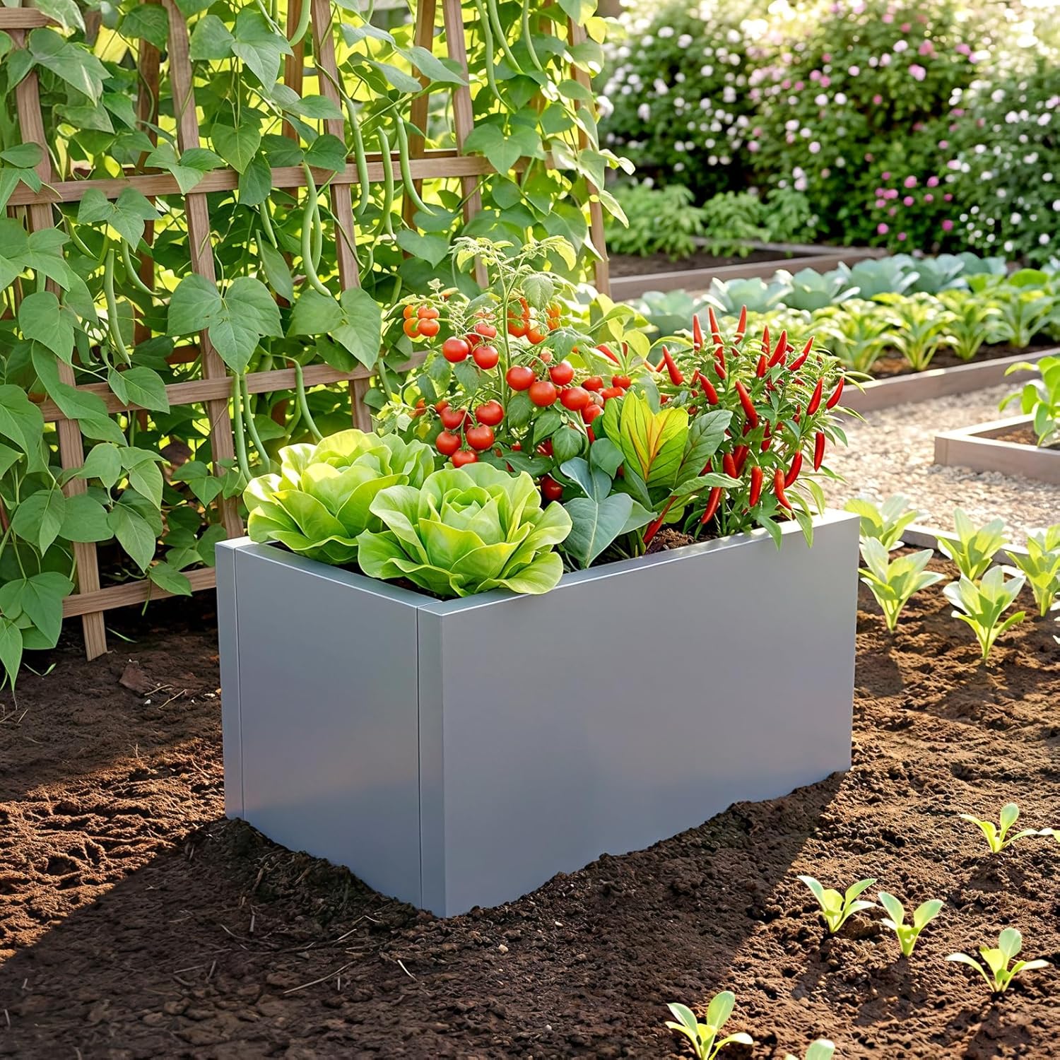 50L Dark Grey Metal Raised Garden Bed Planter 62cm