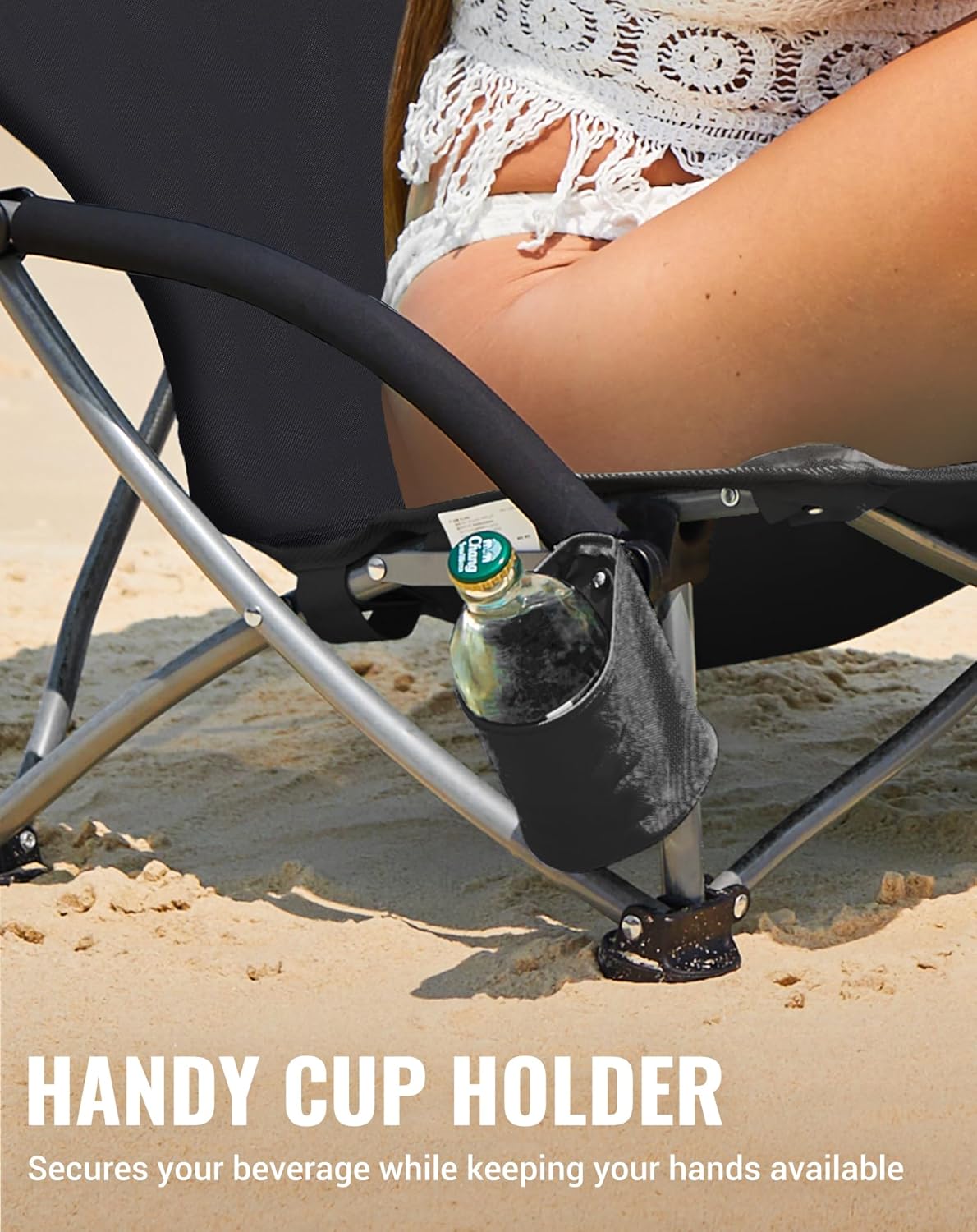 Black Low Folding Beach Chair Heavy Duty Portable Seat