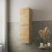 Oak Wall Mounted Tall Bathroom Cabinet Soft Close 2 Door Storage Unit