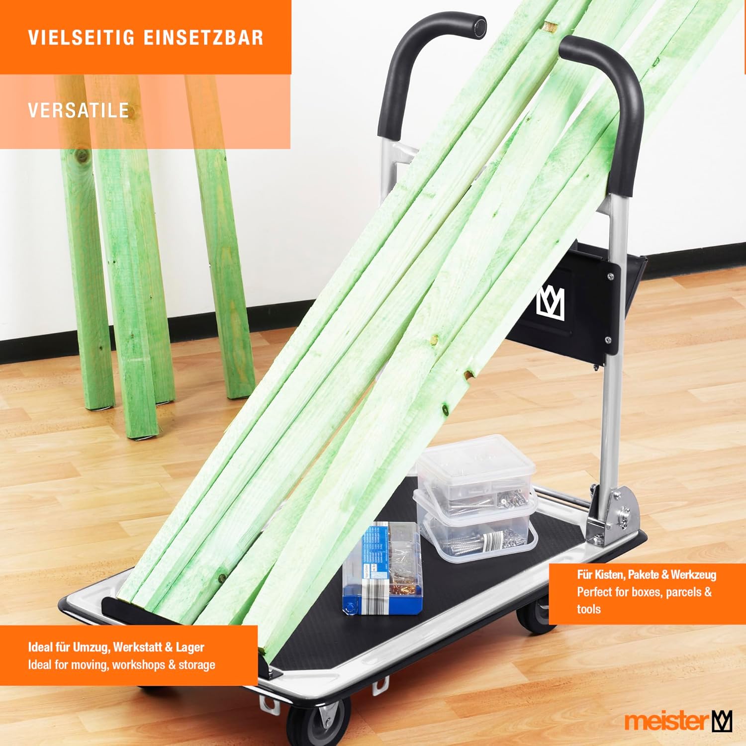 150KG Folding Platform Truck Flatbed Cart Brake Wheels