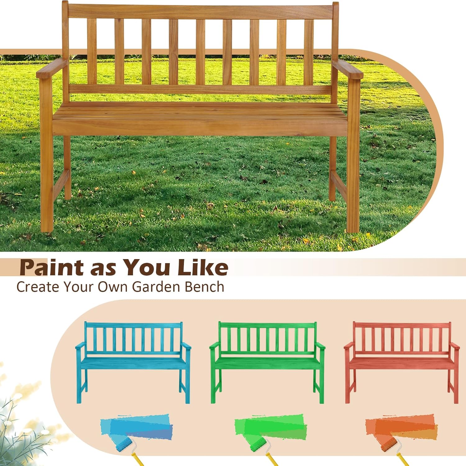 2 Seater Acacia Wood Garden Bench Heavy Duty Patio Loveseat Seat