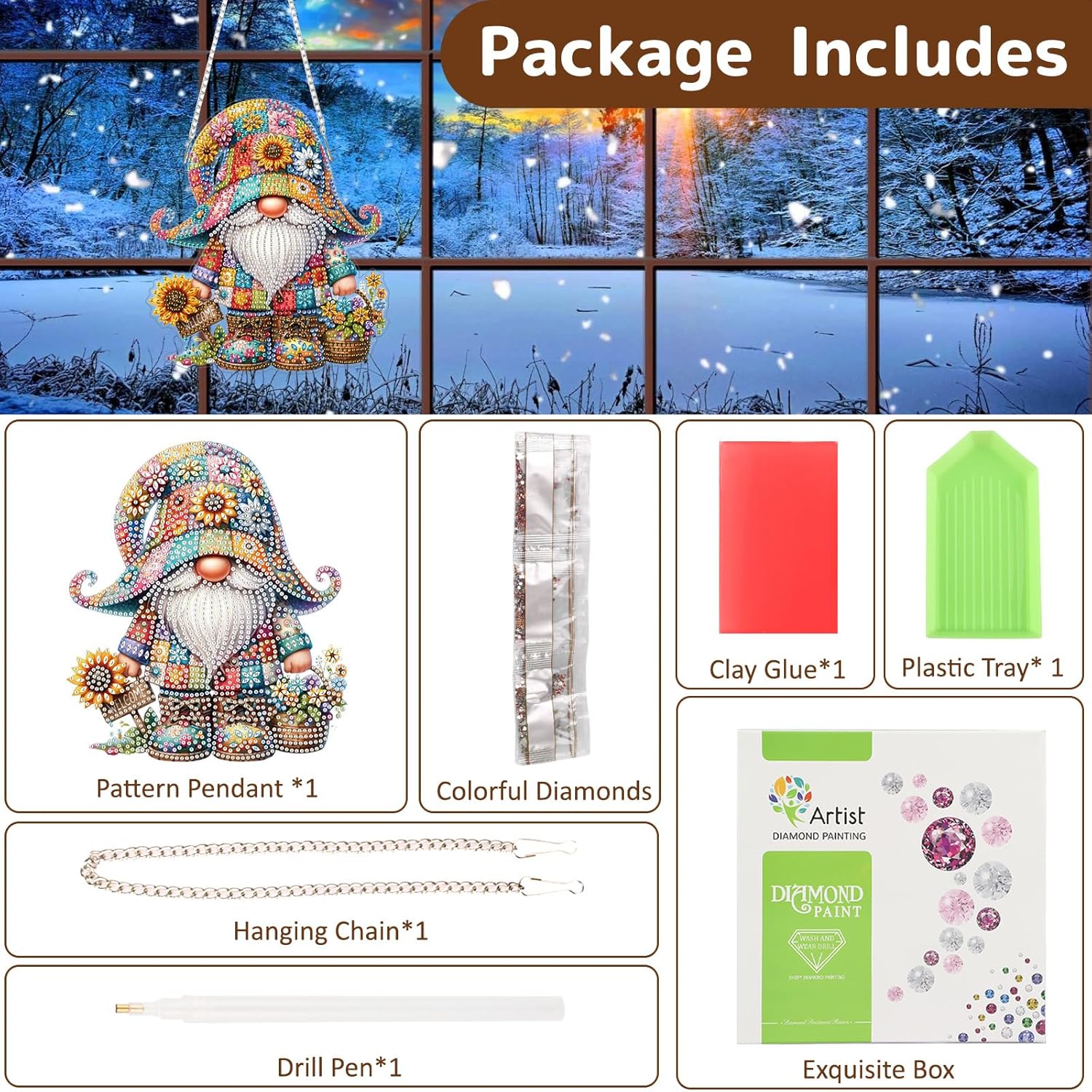 Diamond Painting Gnome Hanging Kit DIY Crystal Art Decor