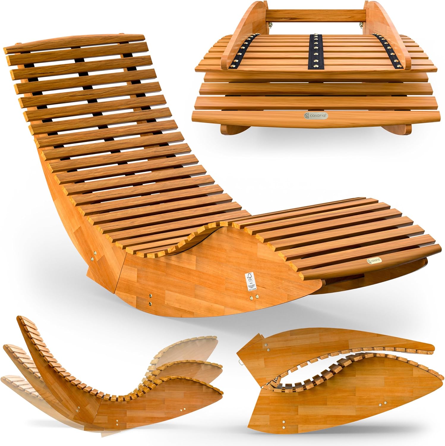 Wooden Rocking Sun Lounger Acacia Foldable Brown