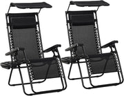2 Zero Gravity Sun Lounger Chairs Foldable with Canopy Black