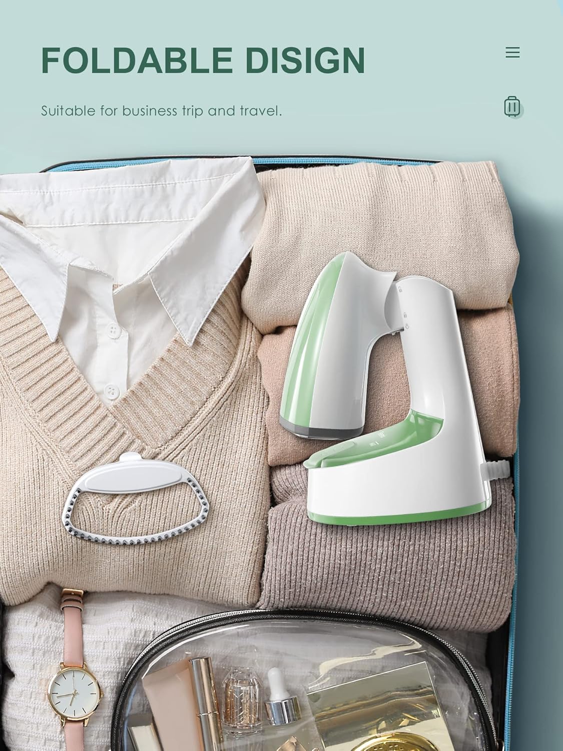 Foldable Handheld Garment Steamer 1200W Fast Heat 25s Green