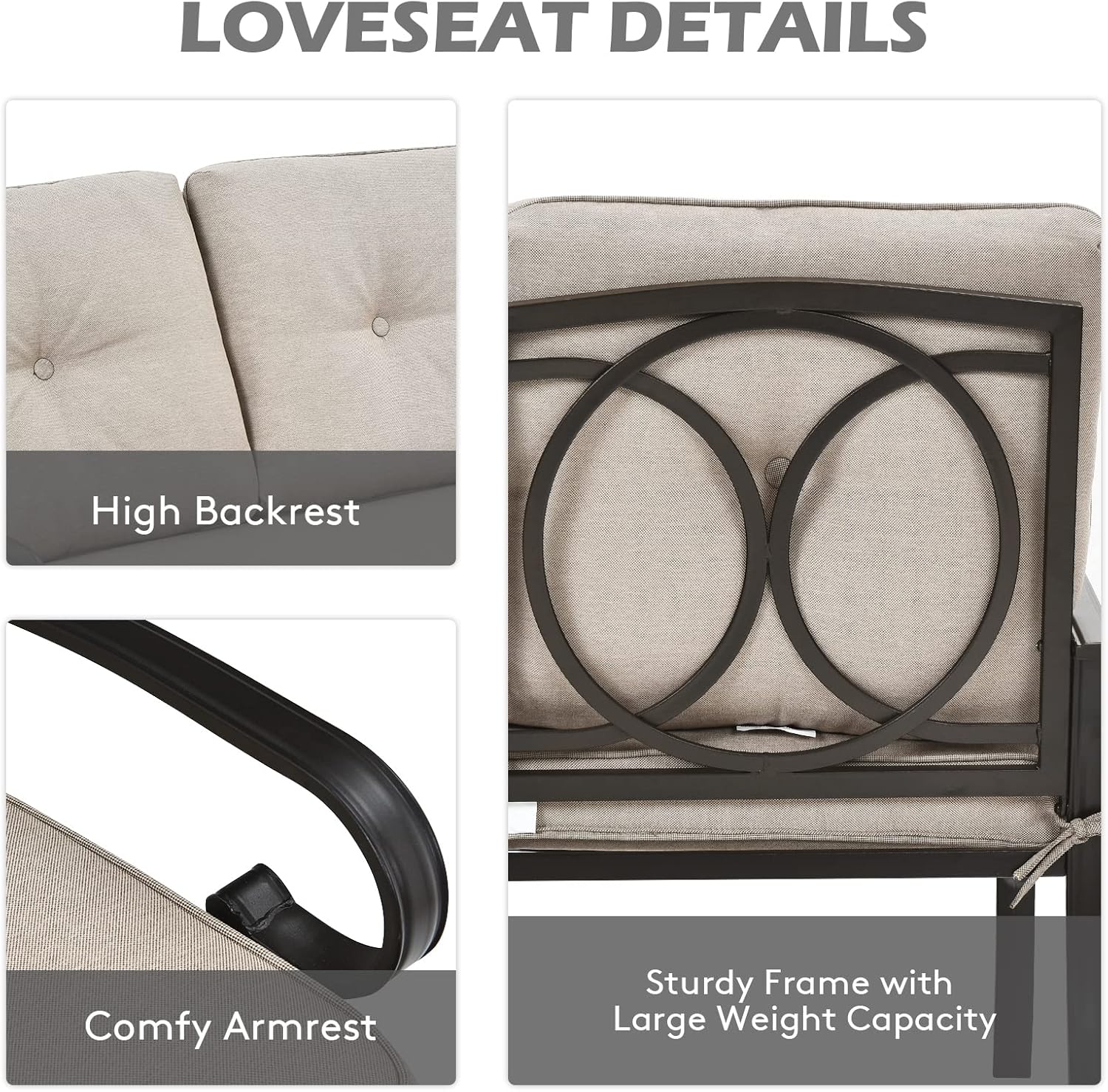 2 Seater Garden Loveseat with Coffee Table Cushioned Patio Set