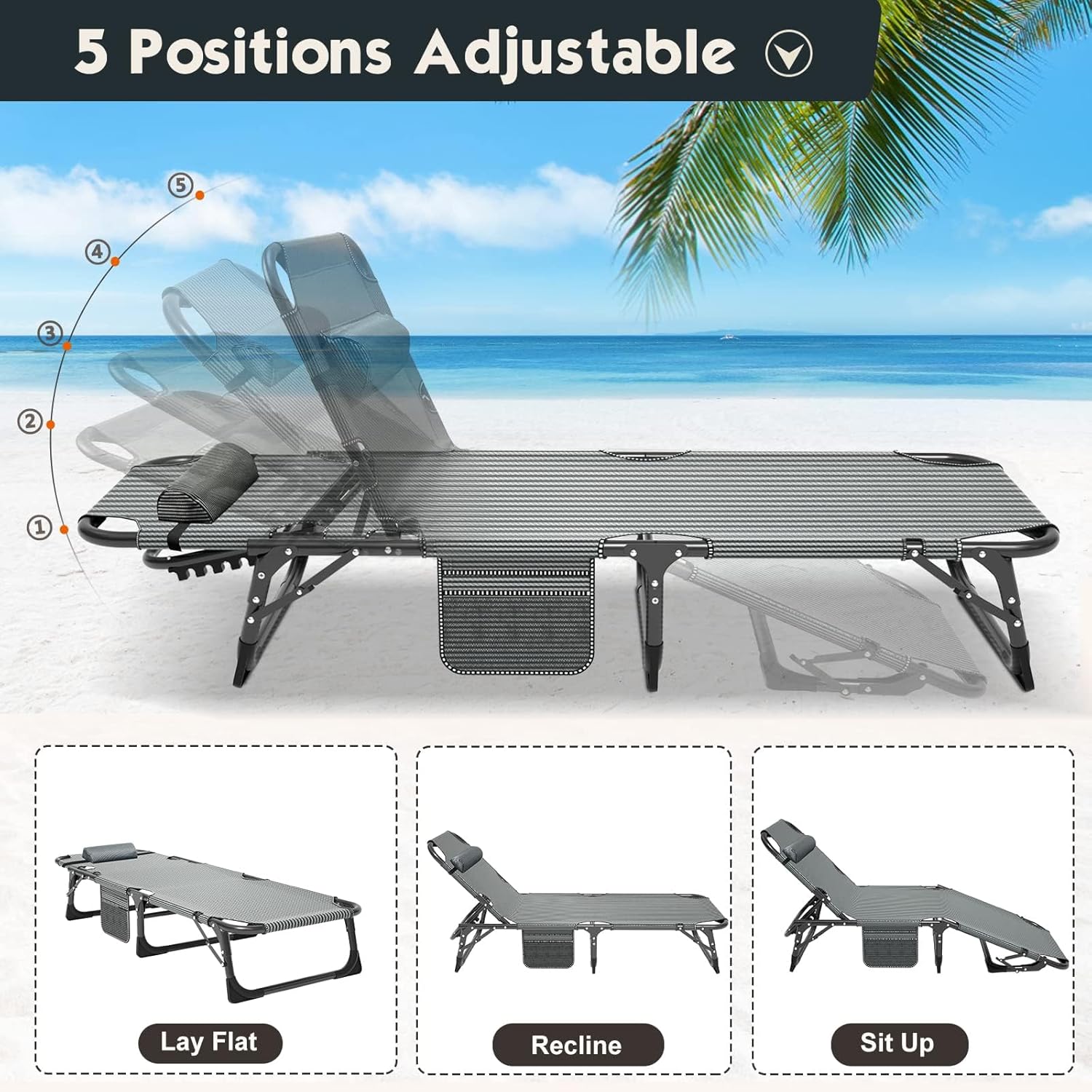 Heavy Duty Folding Sun Lounger Bed Blue Pad XL