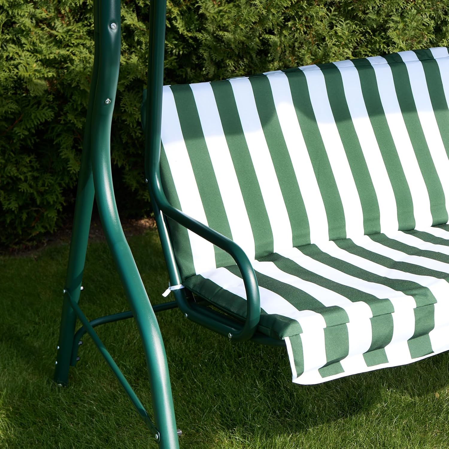 3 Seater Garden Swing Bench with Adjustable Canopy Stripe