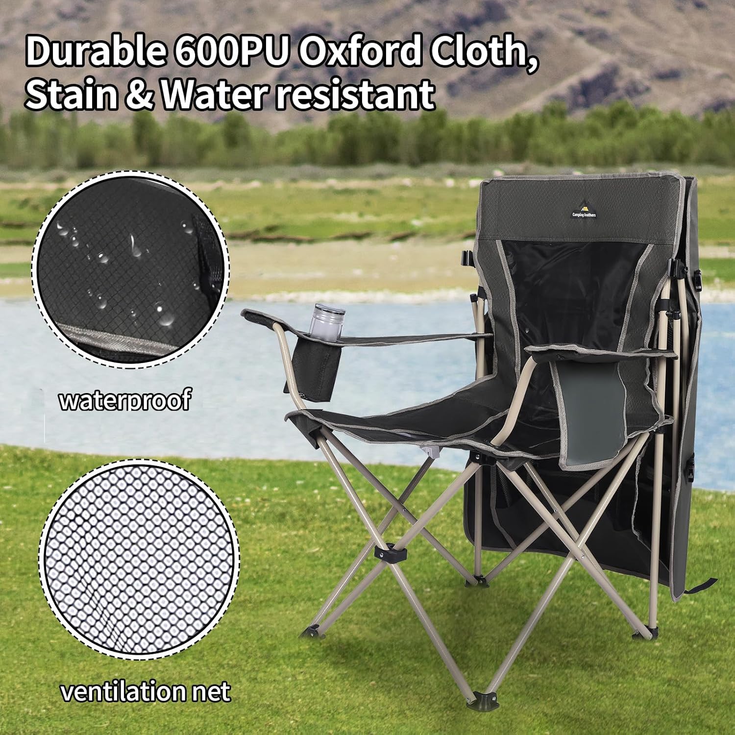 Camping Chair with Adjustable Canopy Shade Cup Holder Green