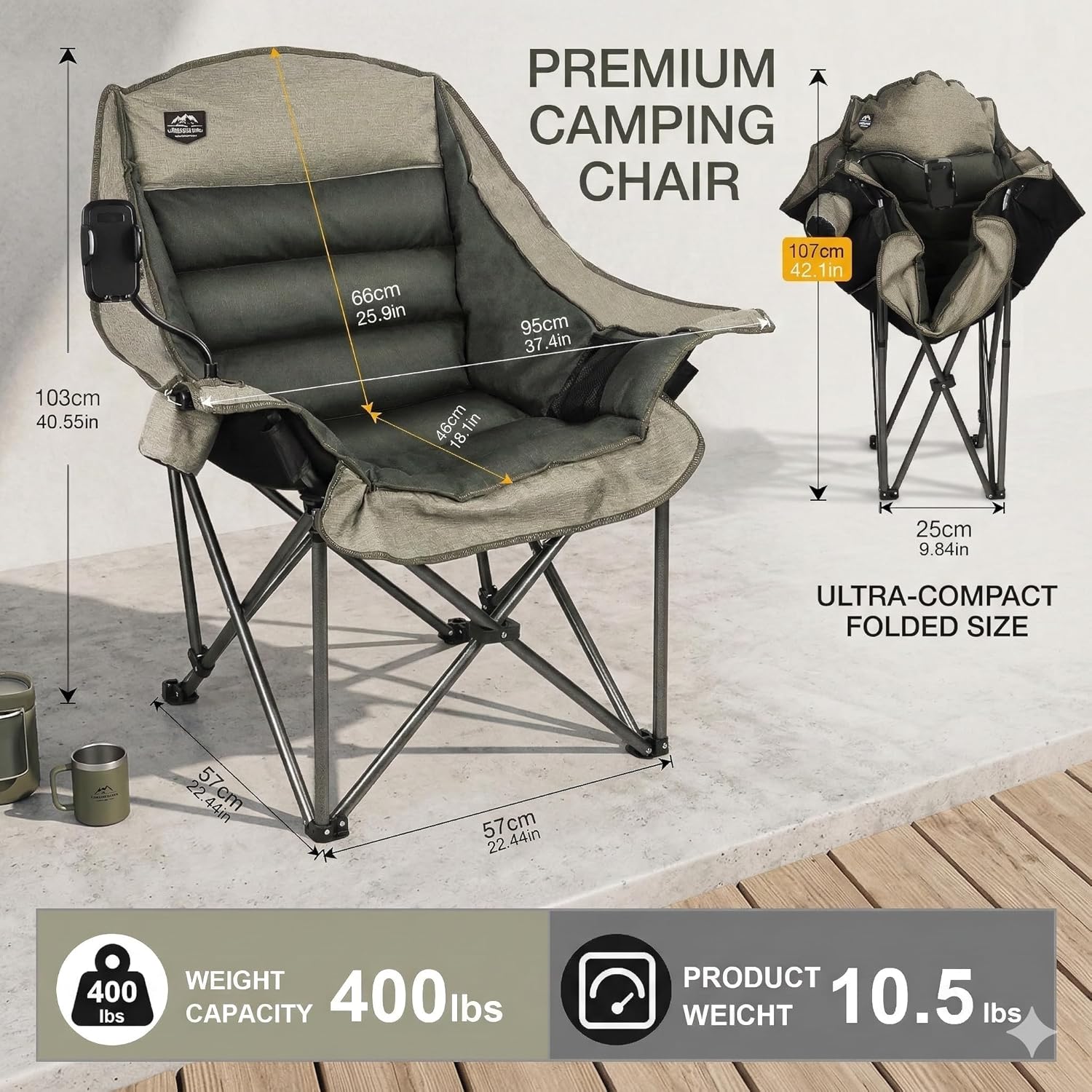 Oversized Folding Camping Chair Heavy Duty Portable Seat
