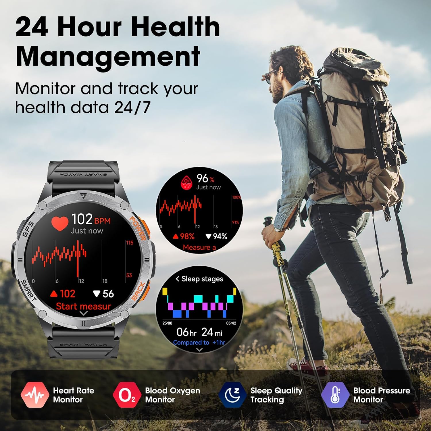 Mens GPS Smart Watch AMOLED 170 Sport Modes Call