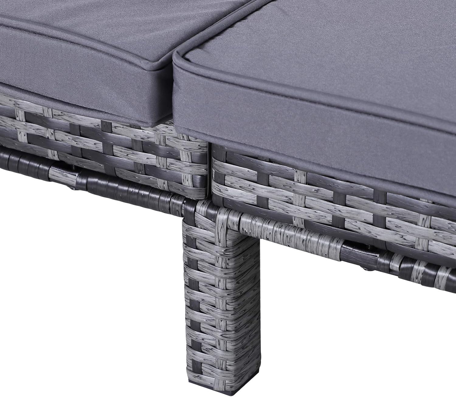 Double Rattan Sun Lounger 2 Seater Garden Daybed Grey Cushion