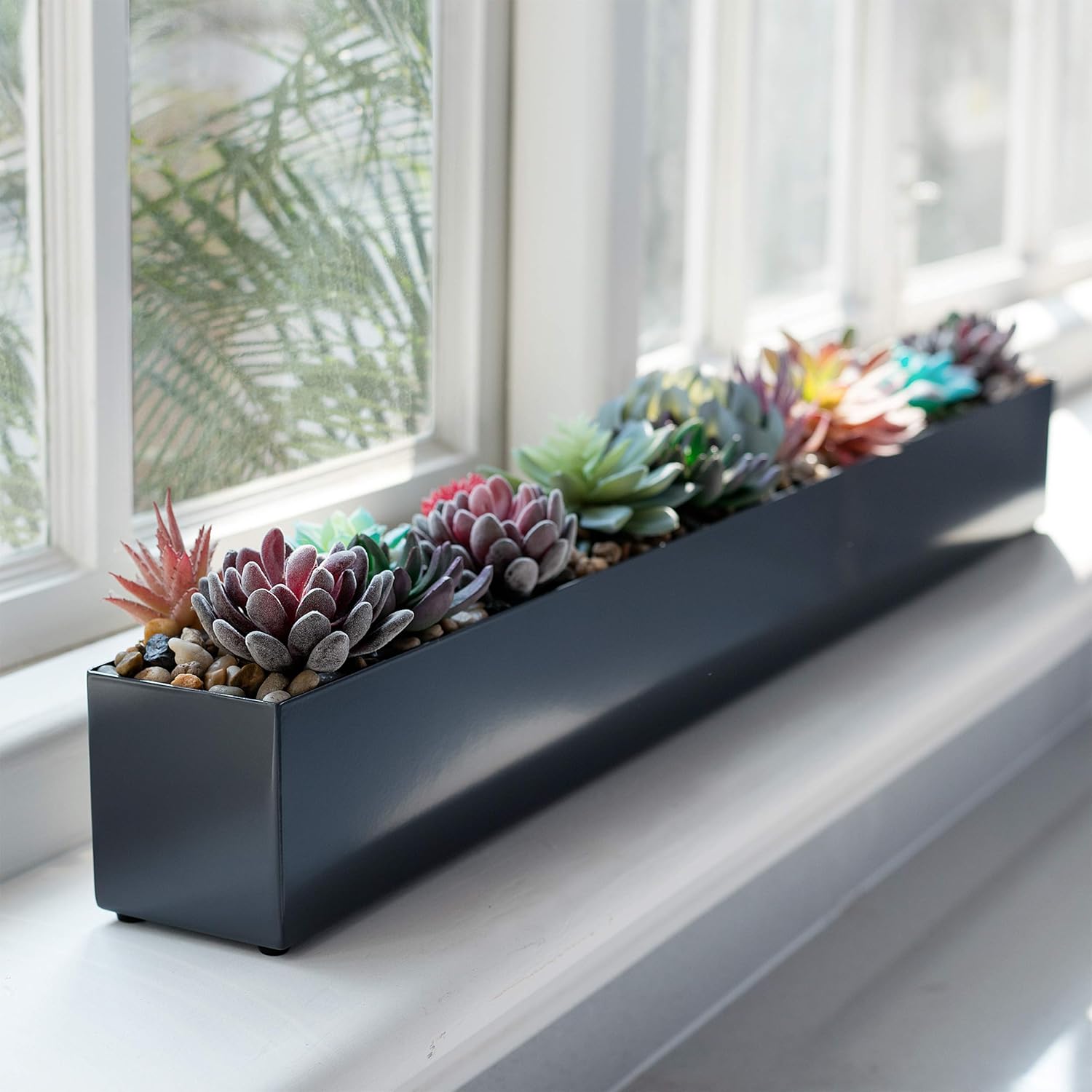 32 Inch Modern Metal Rectangle Planter Box Grey Indoor