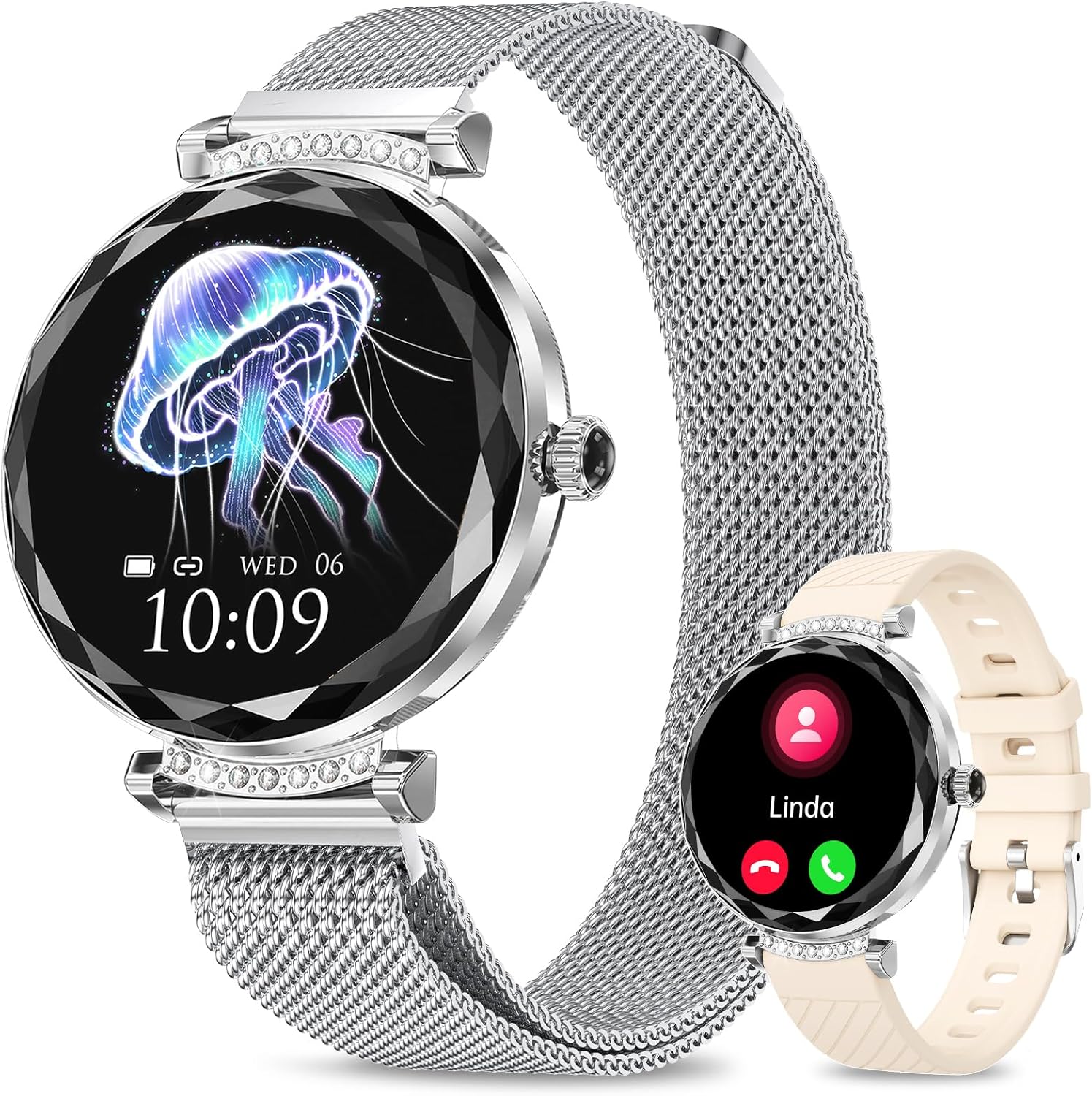 Womens AMOLED Smart Watch Bluetooth Call Fitness Tracker Silver