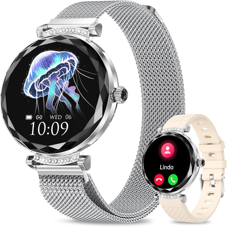 Womens AMOLED Smart Watch Bluetooth Call Fitness Tracker Silver