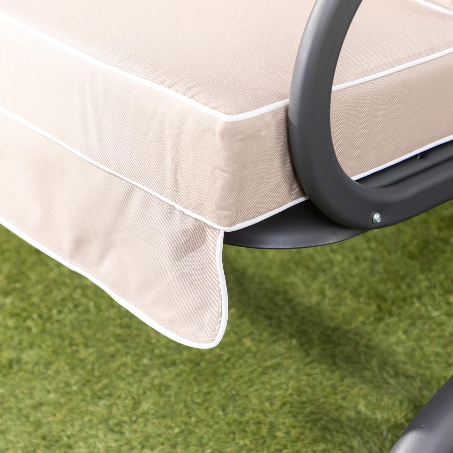 3 Seater Garden Swing Seat Taupe Canopy Cushions Heavy Duty 250kg