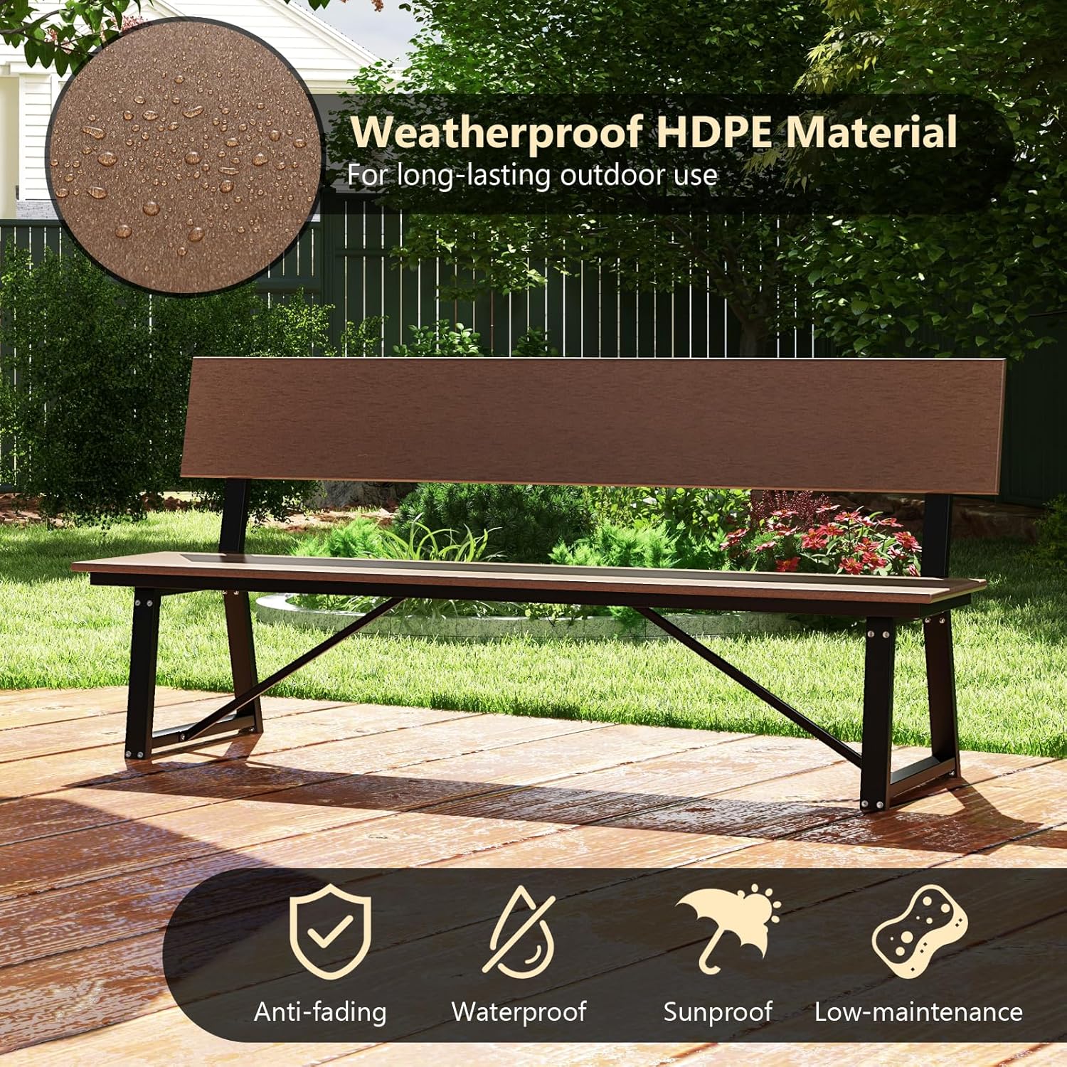 Extra Long 4 Seater Garden Bench HDPE Outdoor Patio Seat
