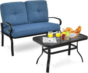 2 Seater Garden Loveseat with Coffee Table Cushions Set