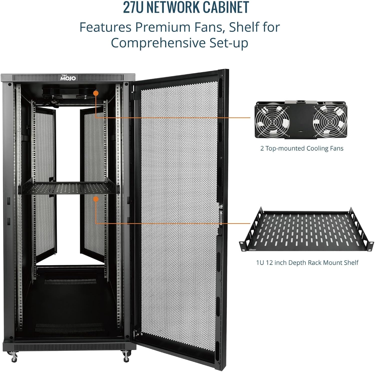 27U Free Standing Server Rack Cabinet Mesh Door 600mm