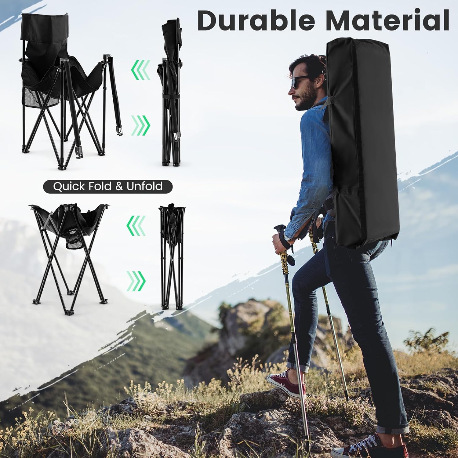 3 Piece Folding Camping Chairs and Table Set Portable