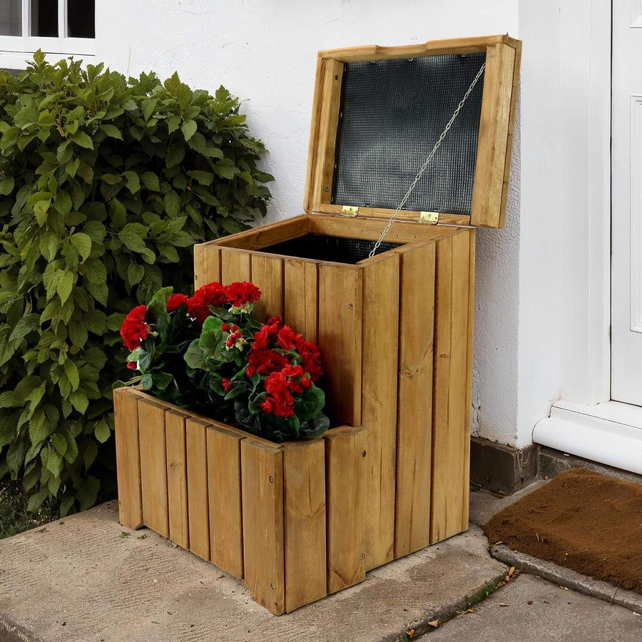Outdoor Parcel Box with Planter Wooden Waterproof Delivery Storage