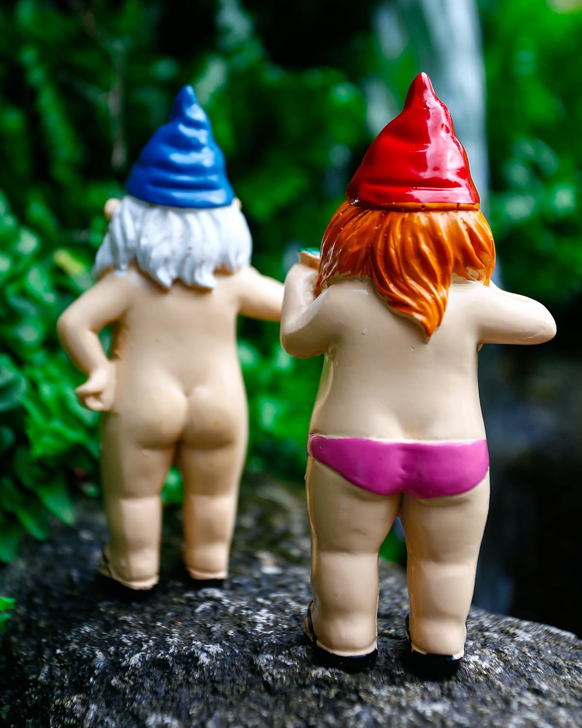 Funny Gnome Couple Statue Naughty Resin Garden Decor Outdoor