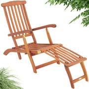 Wooden Sun Lounger Acacia Recliner with Footrest Brown