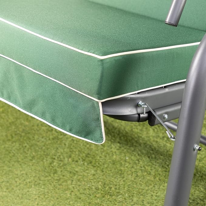 3 Seater Reclining Garden Swing Bed Green Canopy Cushions