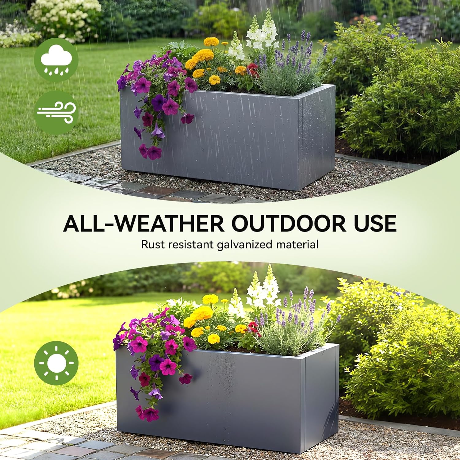Raised Garden Bed Galvanised Steel Planter Box 70L Outdoor Indoor Grey