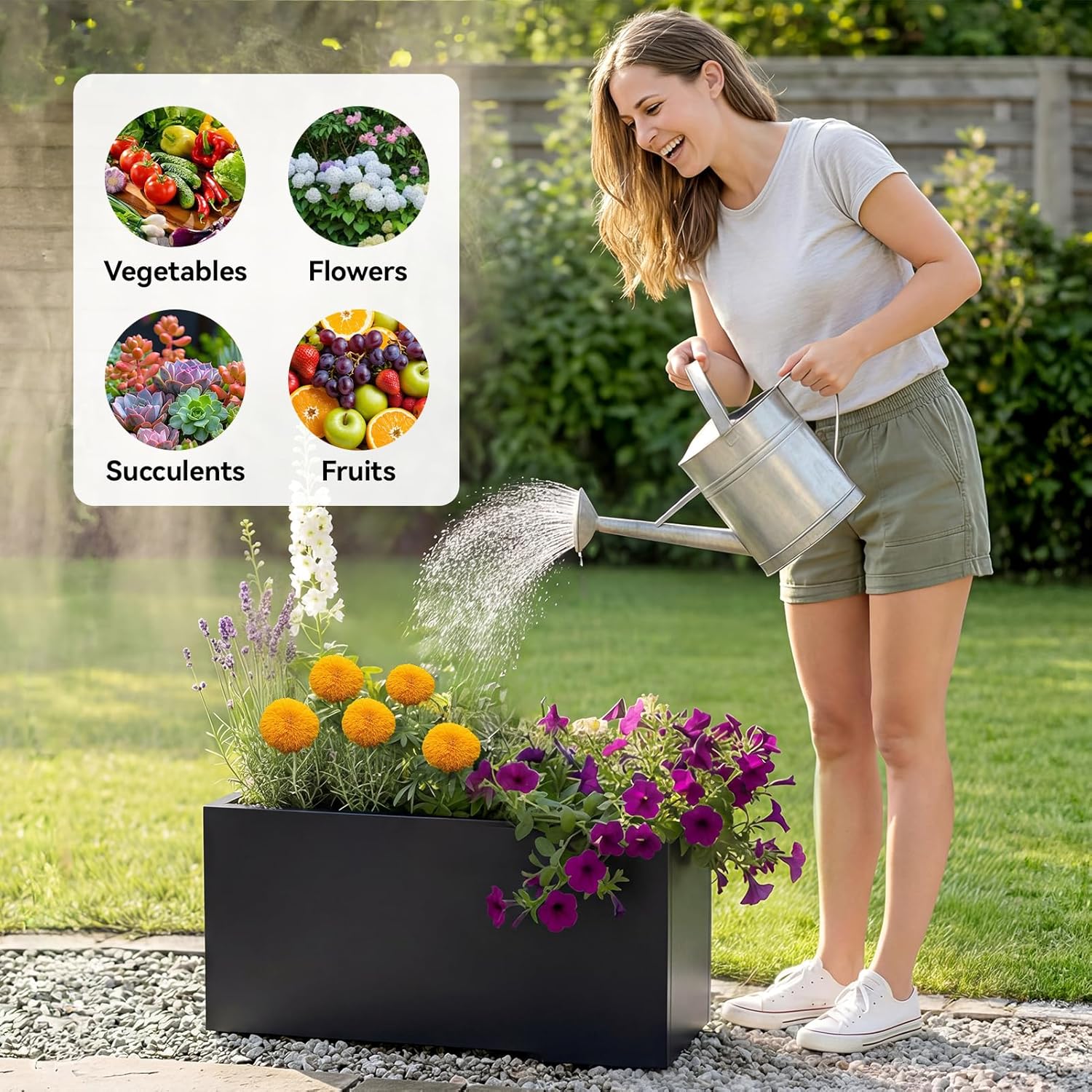Raised Garden Bed Galvanised Steel Planter Box 50L Outdoor Black