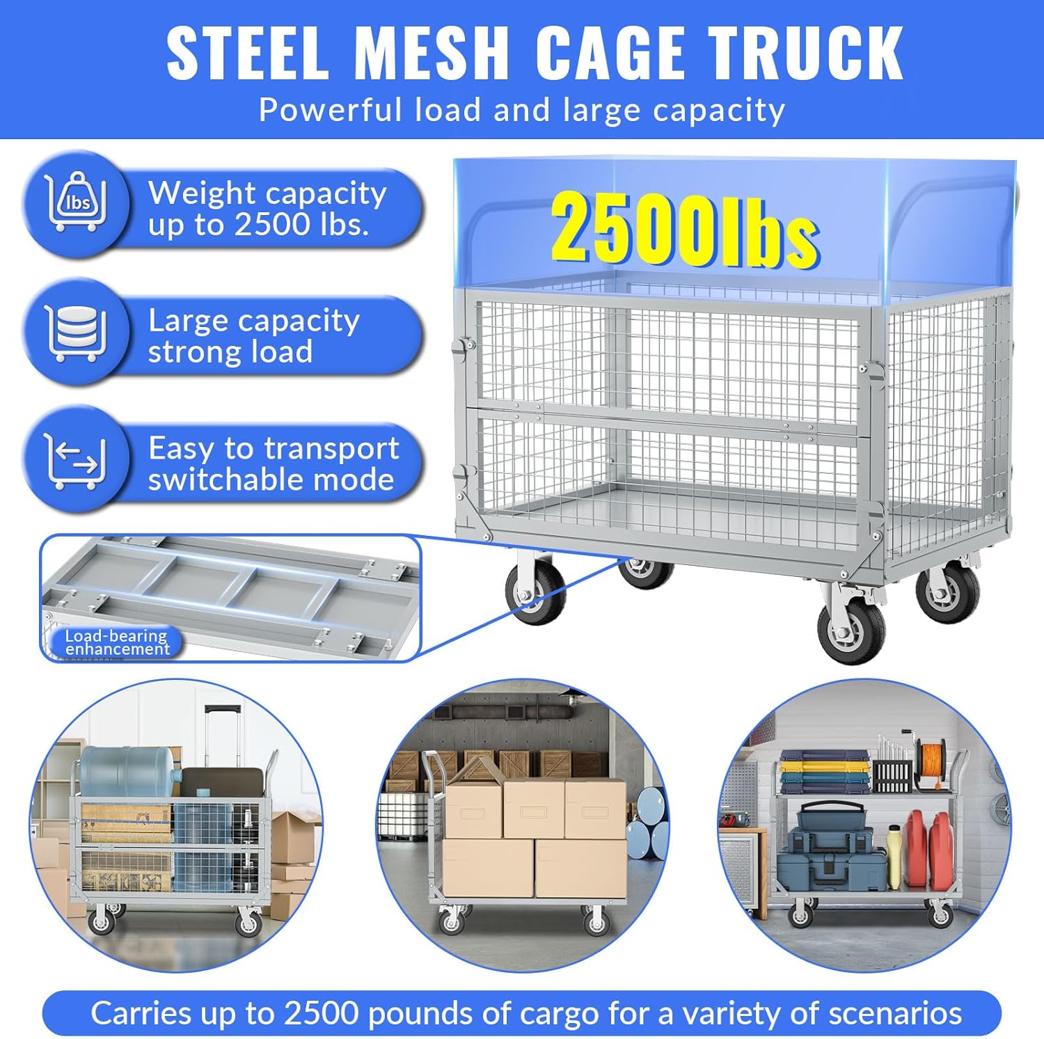 2500LB Heavy Duty Platform Truck Cage Flatbed Cart