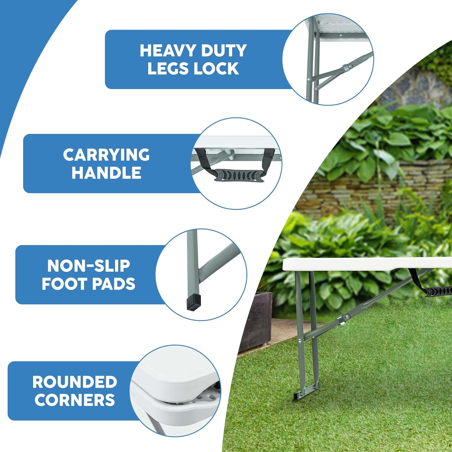 Set of 2 Folding Garden Benches 6ft Portable Party Seats