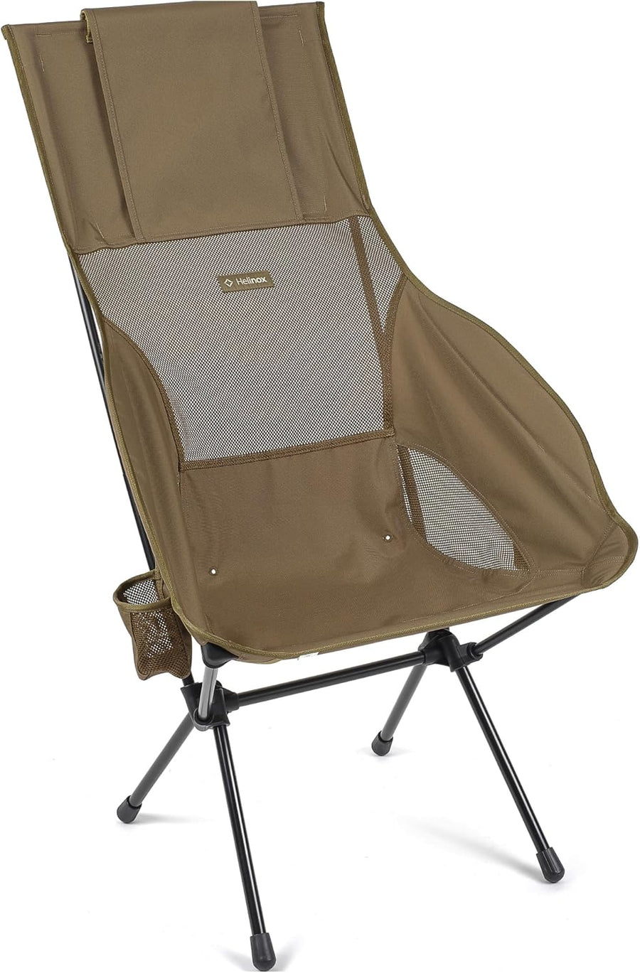 High Back Camping Chair Wide Foldable Tan